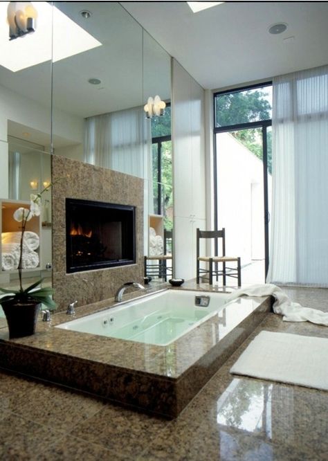 Bathroom | Bath | Home | Interior | Design | Decoration Bathroom Fireplace, Dream Bath, Modern Baths, Plywood Furniture, Dream Bathrooms, Dream Bathroom, Bath Tub, Beautiful Bathrooms, Amazing Bathrooms