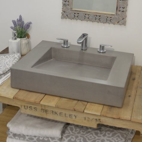 Ramp Rectangular Vessel Bathroom Sink Bathroom Sink Size, Concrete Farmhouse, Concrete Ramp, Aesthetics Drawing, Corner Sink Bathroom, Concrete Sinks, Stone Sinks, Top Of Cabinets, Floating Sink