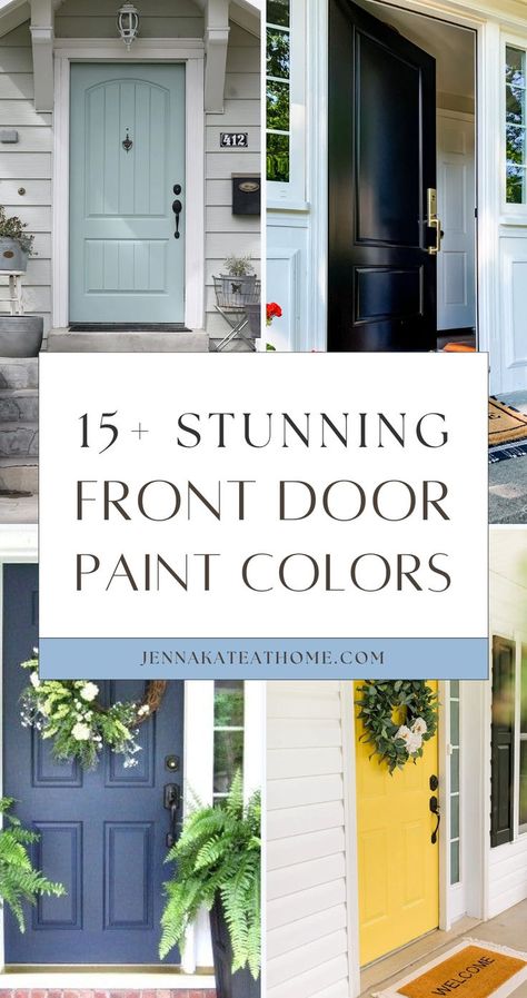 Boost your home's curb appeal with these fun and bold front door colors! Whether you have a tan house or a white house, choosing the best paint colors for the front door can make a simple yet powerful statement. From popular sunny yellows to deep, dramatic blues, these options are all about making your front door the focal point. Paint Front Door Diy, Popular Blue Paint Colors, Popular Front Door Colors, Beach House Front Door, Bold Front Door Colors, Bold Front Door, Front Door Paint, Best Front Door Colors, Tan House