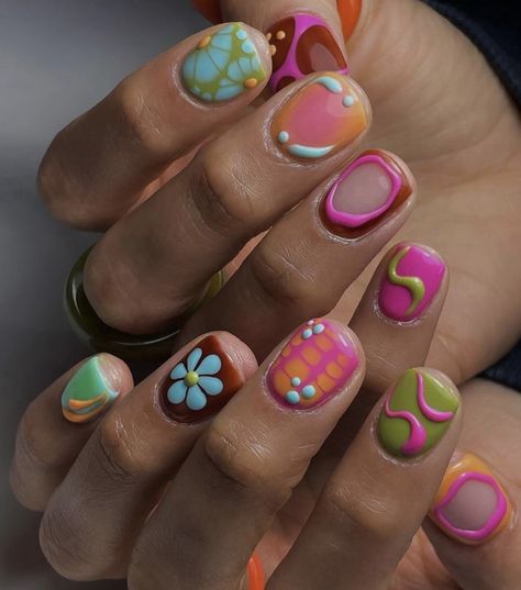 Funky Nail Art, Retro Nails, Hard Nails, Nails Now, Trendy Nail, Trendy Nail Art, Nails Long, Nail Art Ideas, Manicure Y Pedicure