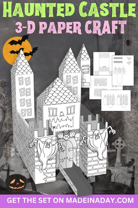 Create the spookiest Halloween paper crafts printable haunted castle with this fun template! Color in the castle, then cut out the piece and tape them together! halloween paper crafts, cut out halloween paper crafts templates, haunted house paper craft, castle craft ideas Paper Castle Template, Paper Crafts Printable, Paper Castle, Castle Halloween, Castle Crafts, Template Color, Haunted House Diy, Crafts Printable, Halloween Paper Crafts