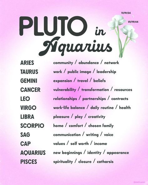 👽🛸 PLUTO IN AQUARIUS ⚡️🌐 on 11/19/2024 pluto officially enters aquarius, marking the start of a transformative era that will shape the world until 2044 ❤️‍🔥 this is not just another transit - it’s a cosmic call to action !! 💫 what’s changing? pluto : power, rebirth + deep transformation + aquarius : innovation, collective progress + rebellion = themes : technology, social justice + community empowerment take center stage as we’re invited to reimagine the future 🌏 🚀 expect breakthro... Aquarius Characteristics, Pluto In Aquarius, Chosen Family, Leo And Virgo, Call To Action, Work Life Balance, Center Stage, Social Justice, The Start