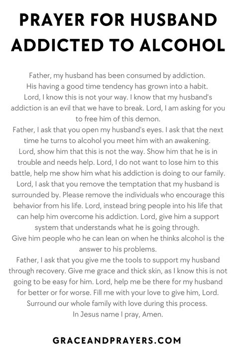 We'll share 5 short prayers for husbands struggling with substance addiction so you can ask God for help and strength during this time. Prayers For Alcoholics Husband, Prayers For Addicted Husband, Prayer For Addicted Loved One, Prayer For Alcoholic Husband, Prayers For Husbands, Alcoholic Husband, Ask God For Help, Praying For Husband, Covenant Marriage