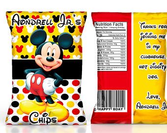 Mickey Mouse Birthday Printables, Mickey Party Favors, Mickey Mouse Party Favors, Popcorn Chips, Mickey 1st Birthdays, Chip Bag Template, Birthday Mickey Mouse, Cricut Cake, Mickey Mouse 1st Birthday