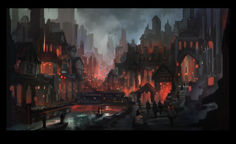 City Interior, Fantasy Demon, Fantasy Town, Cathedral City, Dark City, Fire Art, Fantasy City, Fantasy Castle, Fantasy Setting