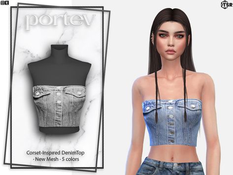 The Sims Resource - Corset-Inspired Denim Top Jean Top Outfits, Corset And Jeans, Cc Top, Sims 4 Cc Eyes, Urban Jeans, Free Sims 4, Sims4 Clothes, Sims Hair, All Jeans