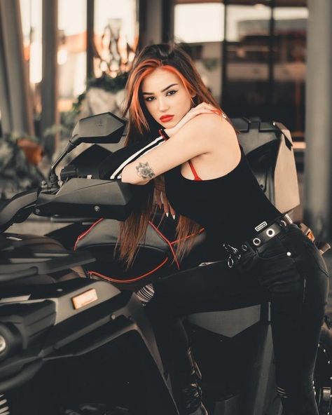 #ladybiker #bikergirl #biker #bikelover #bikegirl #independent #freedomwomen #womenpower #blackbike #westernoutfit Black Western Outfit, Beige Suits Wedding, Rainbow Hair Color Ideas, Girl Biker, Gut Feelings, Curly Pixie Hairstyles, Beautiful Eyes Images, Independent Girls, Bike Girl