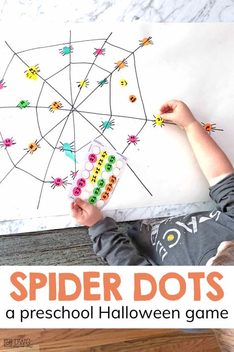 Halloween Activity for Kids Preschool Halloween Games, Spiders Preschool, Toddler Journal, Halloween Activities Preschool, Hand Muscles, Dots Game, Fall Preschool Activities, Halloween Games For Kids, Halloween Activity