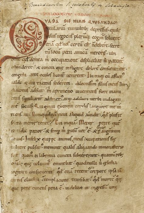 (#31) Compendium of early medieval Christian writers, including Gregory the Great, Dialogi, and Gennadius of Marseilles, De ecclesiasticis dogmatibus, in Latin, decorated manuscript on vellum [north-eastern France (perhaps Lorraine or Alsace), eleventh century] Manuscripts Aesthetic, Medieval Book Aesthetic, Medieval Core Aesthetic, Ology Books, Manuscript Aesthetic, Medieval Script, Latin Aesthetic, Medieval Writing, Medieval Revival