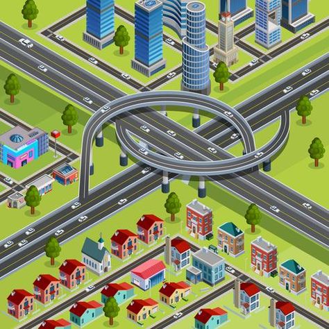 City Roads Junction Interchange Isometric Poster City Infrastructure, Business Brochure Design, Black Friday Sale Banner, Brochure Template Layout, City Road, Business Banner, Green Business, Information Graphics, City Car