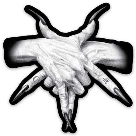 Pentagram Hands, Ink Poisoning, Hands Sticker, Hands Design, Apparel Design Inspiration, Creepy Drawings, Hand Sticker, Dark Artwork, Tattoo Art Drawings