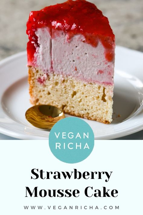 Make the most of strawberry season with this amazing strawberry mousse cake! It is jam packed with sweet-tart strawberries with a thick layer of rich strawberry mousse and strawberry compote on top. Strawberry Mousse Cake, Strawberry Compote, Strawberry Mousse, Vegan Richa, Strawberry Milk, Mousse Cake, Vegan Cake, Sweet Tarts, Nut Free