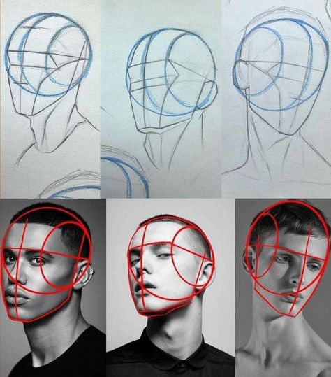 Portrait Drawing Exercises, Loomis Method Head Angles, Anime Face Proportions, How To Draw Faces From Different Angles, Lumis Method Of Drawing, Lumis Method, Face Structure Reference, Anatomy Drawing Practice, Head Drawings