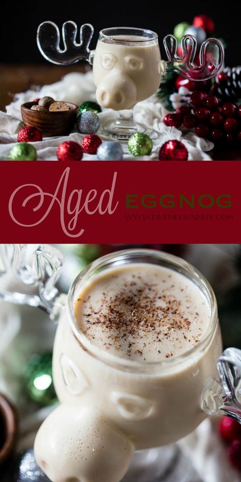 Aged Eggnog | Nutmeg Nanny Eggnog Recipe Easy, Alcoholic Eggnog Recipe, Aged Eggnog Recipe, Aged Eggnog, Eggnog Recipe Spiked, Eggnog Cocktail Recipe, Bourbon Eggnog, Alcoholic Eggnog, Liqueur Recipes