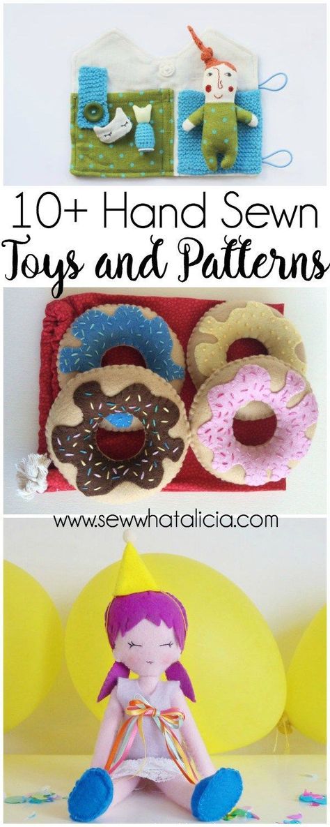 10+ Hand Sewn Toys and Patterns for Kids : Whether you want to buy a toy that is already made or get a pattern to make your own hand sewn toys this is the post for you. Click through for a full list of hand sewn toys and patterns for kids. | www.sewwhatal Sewn Toys, Stuff Toy, Holiday Hand Towels, Patterns For Kids, Hand Sewing Projects, Sewing Stuffed Animals, Sewing Projects For Kids, Sewing Design, Sewing Toys