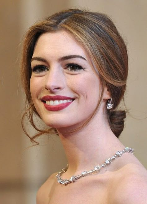 Loose Bun, Loose Buns, Womens Health Magazine, Natural Beauty Care, Bun Updo, Best Wedding Hairstyles, Low Bun, Wedding Hair Makeup, Anne Hathaway