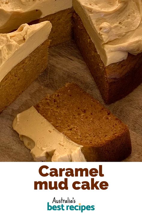 Mud Cakes, Caramel Milk Cake, Easy Caramel Cake Simple, Carmel Drizzle For Cake, Caramel Mud Cake Recipe, Caramel Cake Drizzle, Cake Icing Tips, Caramel Mud Cake, Mud Cake Recipes