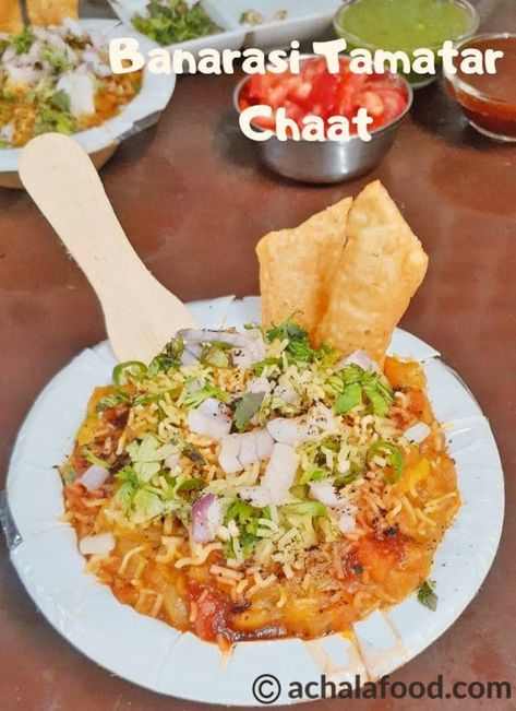 Banarasi Tamatar Chaat Recipe | Indian Chaat Recipe |Spicy Chaat Recipe Tamatar Chaat, Dahi Papdi Chaat Recipe, Vegetarian Pasta Sauce, Indian Chaat, Toasted Sandwich Recipes, Banana Fritters, Summertime Recipes, Tamarind Chutney, Recipe Indian