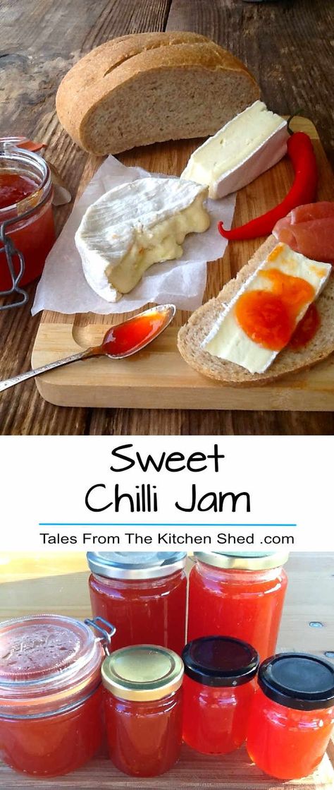 Plenty of chillies? Make this delicious Sweet Chilli Jam. Perfect with cheese & homemade bread & makes a great edible gift! Kitchen Shed, Cheese Homemade, Jam Recipes Homemade, Chilli Jam, Chilli Recipes, Recipe Sweet, Jam And Jelly, Jam Recipe, Jelly Recipes