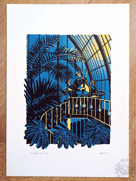 Multi Color Lino Prints, Multi Layer Linocut, Multi Block Lino Print, Multicolor Linocut Prints, Two Color Linocut, Multi Color Linocut, Linocut Multicolor, Print Making Designs, Palm House