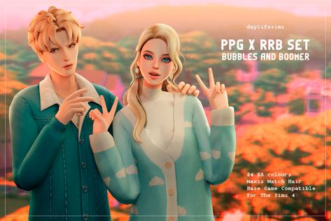 PPG x RRB Hairstyle Set - Bubbles and Boomer | Daylife Sims on Patreon Daylife Sims Cc Hair, Daylife Sims, Ppg X Rrb, Bubbles And Boomer, Aesthetic Sims, Pelo Sims, Sims 4 Mm Cc, Hair Set, Sims 4 Mm