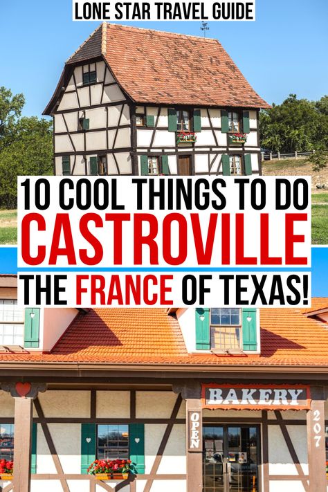 Nicknamed "the Little Alsace of Texas", the small town of Castroville, Texas is very connected to its French heritage! best things to do in castroville tx | what to do in castroville texas | castroville things to do in | little france of texas | texas france | texas europe | european texas | best day trips from san antonio texas | small towns in texas | castroville travel guide | alsatian house castroville texas | french building in texas | hidden gems in texas | texas off the beaten path Houston Texas Bucket List, Texas Small Towns, Day Trips From Austin Texas, Dallas Texas Aesthetic, Castroville Texas, Texas Travel Weekend Getaways, Texas Aesthetic, River Outfit, Texas Bucket List