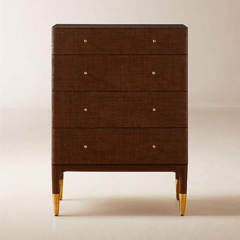 Zane 4-Drawer Woven Raffia Dresser | CB2 Dark Wood Dresser, Unlacquered Brass Hardware, La Apartment, Low Dresser, Modern Dressers, Black Bedroom Furniture, Mid Century Modern Dresser, Farmhouse Traditional, White Oak Wood