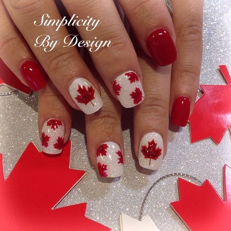 Canada Day Makeup, Canada Nails Designs, Remembrance Day Gel Nails, Canada Day Nails Designs, Canada Nails, Canadian Nail Art, Canada Day Nails, Canada Flag Nail Art, Olympic Nails