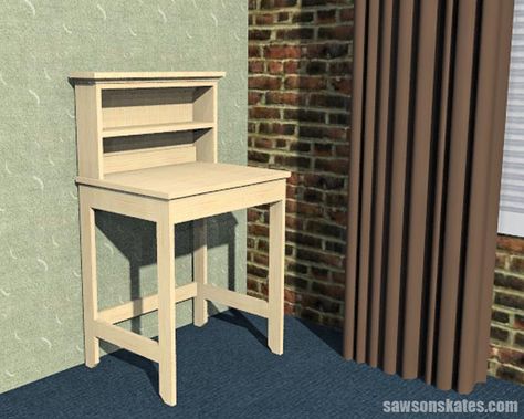 Looking for a stylish, functional DIY desk that's easy to make? This plan will show you how to make a writing desk with storage that only requires a few basic tools. Small Diy Desk, Diy Writing Desk, Library Table Desk, Small Wood Desk, Woodwork Plans, Small Writing Desk, Pocket Hole Joinery, Woodworking Plans Beginner, Desk Plans