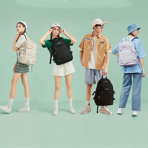 Take these bags for your travelling, school, working~ Backpack Pose, Backpack Reference, Backpack Photoshoot, Clothing Practice, Backpack Lifestyle, Back To University, Backpack Hiking, Back To School Fashion, Kids School Backpack