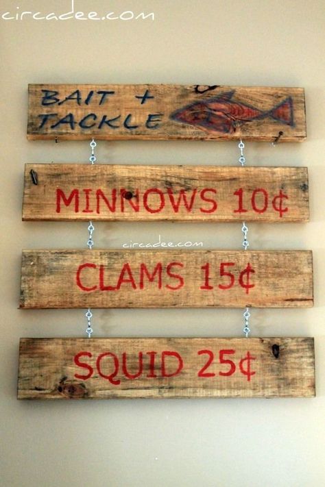 Fishing Bedroom, Fishing Cabin Decor, Fish Sign, Bait Shop, Fishing Cabin, Cabin Decorating, Fishing Room, Barn Wood Crafts, Fishing Signs