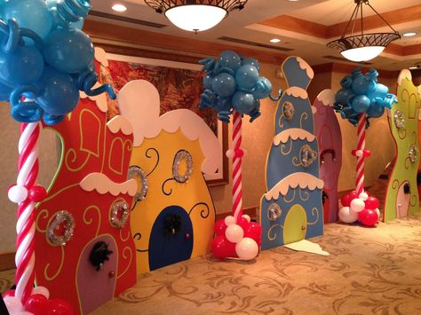 Whoville Christmas Decorations, O Grinch, Christmas Cubicle Decorations, Christmas Parade Floats, Ward Christmas Party, Grinch Decorations, Grinch Christmas Party, Whoville Christmas, Dr. Seuss