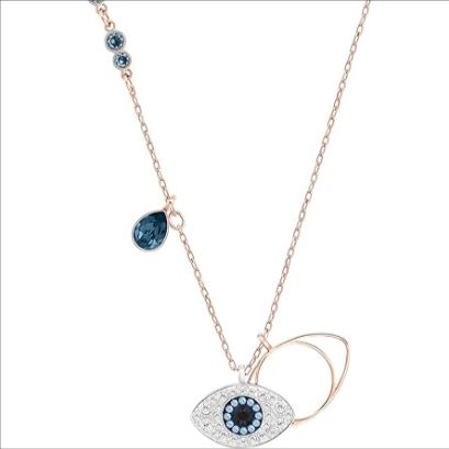 Simple and elegant: This rose-gold tone plated necklace combines the precision and quality of sparkling Swarovski crystals with the mystic protection of the evil eye, for an eye-catching accessory Minimalist and unique: This evil eye necklace features a layered eye pendant, that combines blue, black and clear Swarovski crystals over rose-gold tone plated metal on a dainty rose-gold plated chain Evil Eye Bangle, Evil Eye Crystal, Dainty Rose, The Mystic, Plate Necklace, Bracelet Blue, Eye Pendant, Evil Eye Necklace, Eye Necklace