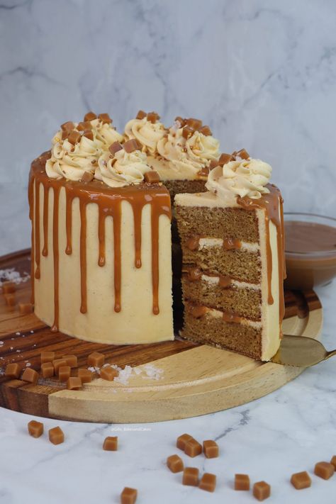 Salted Caramel Cake - Gills Bakes and Cakes Caramel Copper Balayage, Caramel Starbucks Drinks, Starbucks Drinks Caramel, Caramel Cake Decoration, Caramel Protein Shake, Thanksgiving Desserts Cake, Carnation Caramel, Caramel Drip Cake, Caramel Mud Cake