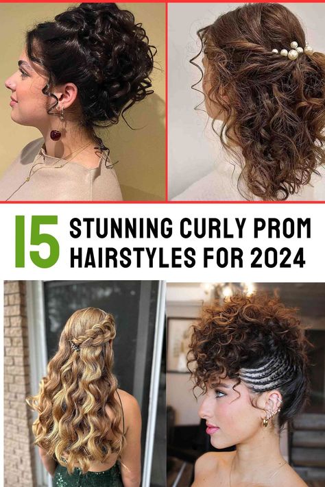 Curly Hairstyles For School Dance, Curly Hair For Formal Event, Cocktail Hairstyles Curly Hair, Prom Hair For Naturally Curly Hair, Updos For Long Curly Hair, Curly Hair Elegant, Curly Updos For Medium Hair, Elegant Curly Hairstyles, Updos For Curly Hair