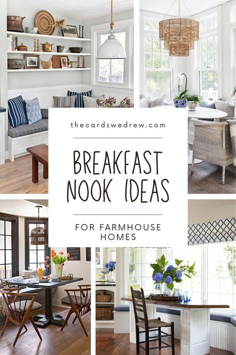 Small Breakfast Nook Ideas, Kitchen Nook Decor, Small Dining Nook, Breakfast Nook With Storage, Farmhouse Style Homes, Farmhouse Breakfast Nook, Small Breakfast Table, Dining Bench With Storage, Small Breakfast Nook