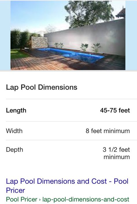 residential lap pool dimensions Outdoor Lap Pool, Small House With Lap Pool, Small Lap Pool With Hot Tub, Pool With Lap Lane, Lap Pool Dimensions, Pool Dimensions, Lap Pools, Carriage House Plans, Lap Pool