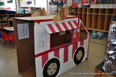 Ice cream truck.- Restaurant Theme Preschool Restaurant, Food Truck Party Vbs, Food Truck Vbs, Boardwalk Theme, Food Truck Party, Bakery Theme, Truck Restaurant, Cardboard Car, Truck Diy