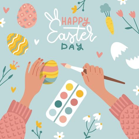 Female hands decorate eggs happy easter ... | Premium Vector #Freepik #vector #easter-poster #happy-easter-card #easter-card #easter-holiday Easter Creative Poster, Easter Design Poster, Easter Egg Cartoon, Easter Egg Hunt Illustration, Easter Eggs Illustration, Easter Poster Design, Female Hands, Easter Poster, Easter Illustration