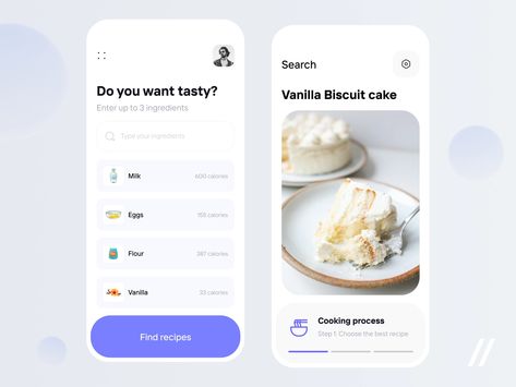 Recipe Generator Mobile IOS App by Purrweb UI/UX Agency on Dribbble Vanilla Biscuits, Ios App Design, Recipe Generator, Biscuit Cake, Types Of Cakes, Recipe Steps, Colorful Cakes, Food App, Find Recipes