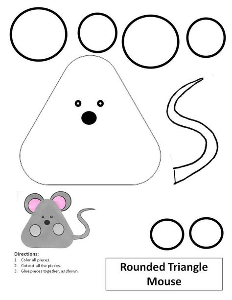 Quick and easy mouse crafts to print and make with paper. For children in preschool, kindergarten, elementary school. Cute mice to make with rounded triangle shape for the face and body, and circle shapes for the ears and paws. Just print, color, and cut; then assemble. Use in schools, libraries, home school, or for art projects at home. Includes rhymes concerning mice. Includes the printable template. Mouse Paint Activities, Mouse Template, Mouse Craft, Paper Animal Crafts, Snowflake Making, Felt Templates, School Art Activities, Mouse Crafts, Paper Snowflake