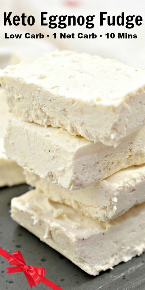 Eggnog Fudge Recipe, Keto Eggnog, Eggnog Fudge, Low Carb Christmas, Delicious Holiday Desserts, Low Carb Candy, Keto Holiday Recipes, Keto Christmas Cookies, Keto Fudge