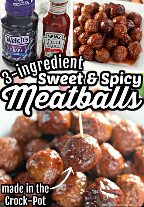 Grape Jam Meatballs, 3 Ingredient Sweet And Spicy Meatballs, Easy Football Party Food Crock Pots, 3 Ingredient Sweet And Sour Meatballs, Crockpot Meatballs Grape Jelly Chili, Sweet And Sour Meatballs Appetizers, Sweet And Sour Meatballs With Grape Jelly, Sweet Meatballs Crockpot Grape Jelly, Sweet Sour Meatballs Grape Jelly