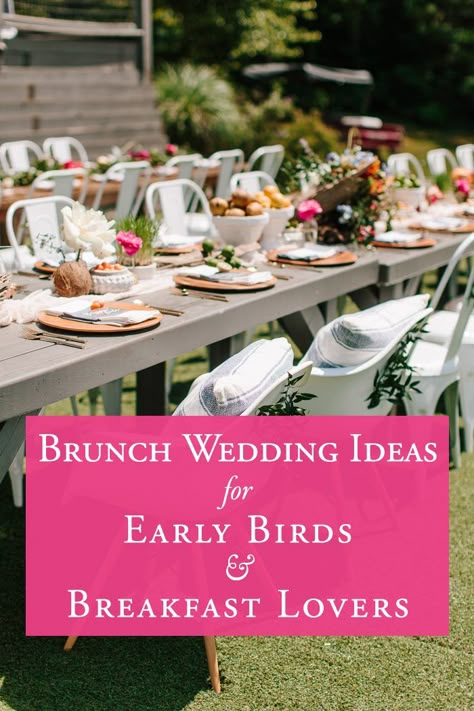 Brunch Wedding Ideas for the Early Birds & Breakfast Lovers | Junebug Weddings Breakfast Wedding Ideas, Brunch Wedding Reception, Brunch Wedding Ideas, Brunch Reception, Wedding Brunch Reception, Breakfast Wedding, Sunrise Wedding, Daytime Wedding, Healthy Brunch