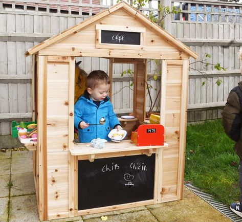 Café Shop Wooden Playhouse Playhouse Cafe, Kids Wooden Playhouse, Kids Climbing Frame, Cosy Cafe, Moses Basket Stand, Play Wood, Large Chalkboard, Kids Cafe, Wooden Toy Boxes