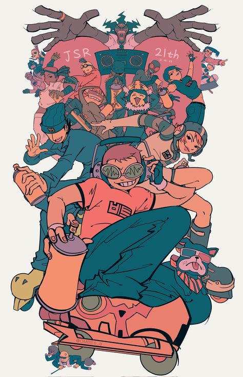 Jet Set Radio Art, Jetset Radio, Jet Set Radio Future, Jet Set Radio, Dope Cartoon Art, Wow Art, Retro Futuristic, Cool Art Drawings, Funky Art