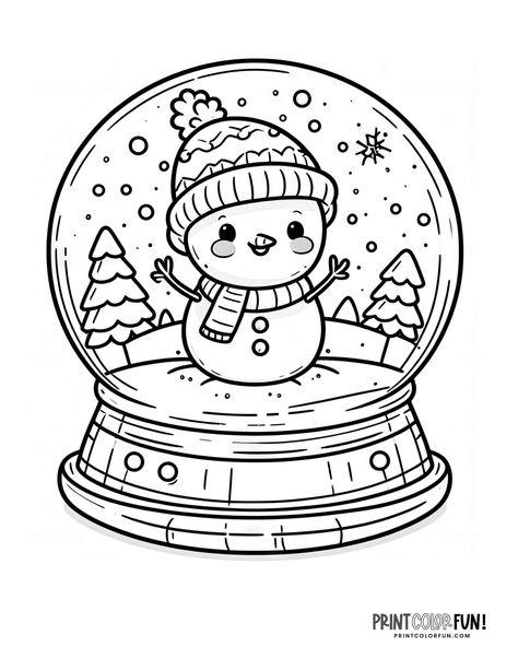 Adorable snowman snow globe coloring page - PrintColorFun com Snow Globe Coloring Page, Snow Globe Clipart, Hot Chocolate Coloring Pages, Christmas Color Pages, Globe Coloring Page, Snow Globe Drawing, Snowman Coloring Page, Cute Christmas Coloring Pages, Kids Colouring Printables