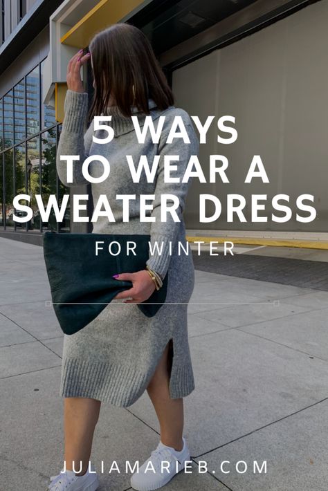 Gray Sweater Dress Outfit, Ways To Style A Sweater, Ways To Wear A Sweater, Style A Sweater Dress, Knitted Dress Outfit, Julia Marie, Long Jersey Dress, Dress For Winter, Grey Knit Dress