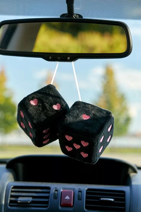 Bella Doña Hanging Fuzzy Heart Dice | Urban Outfitters Canada Car Dice, Heart Dice, Fuzzy Dice, Galaxy Car, School Nostalgia, Dream Whip, Fancy Art, Pink Fits, Pink Car