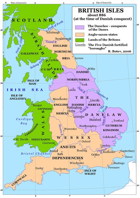 Viking Conquest in England | About History Ancient Britain, British Isles Map, British Isles Cruise, Saxon History, Danish Vikings, Anglo Saxon History, Map Of Britain, Alfred The Great, England Map